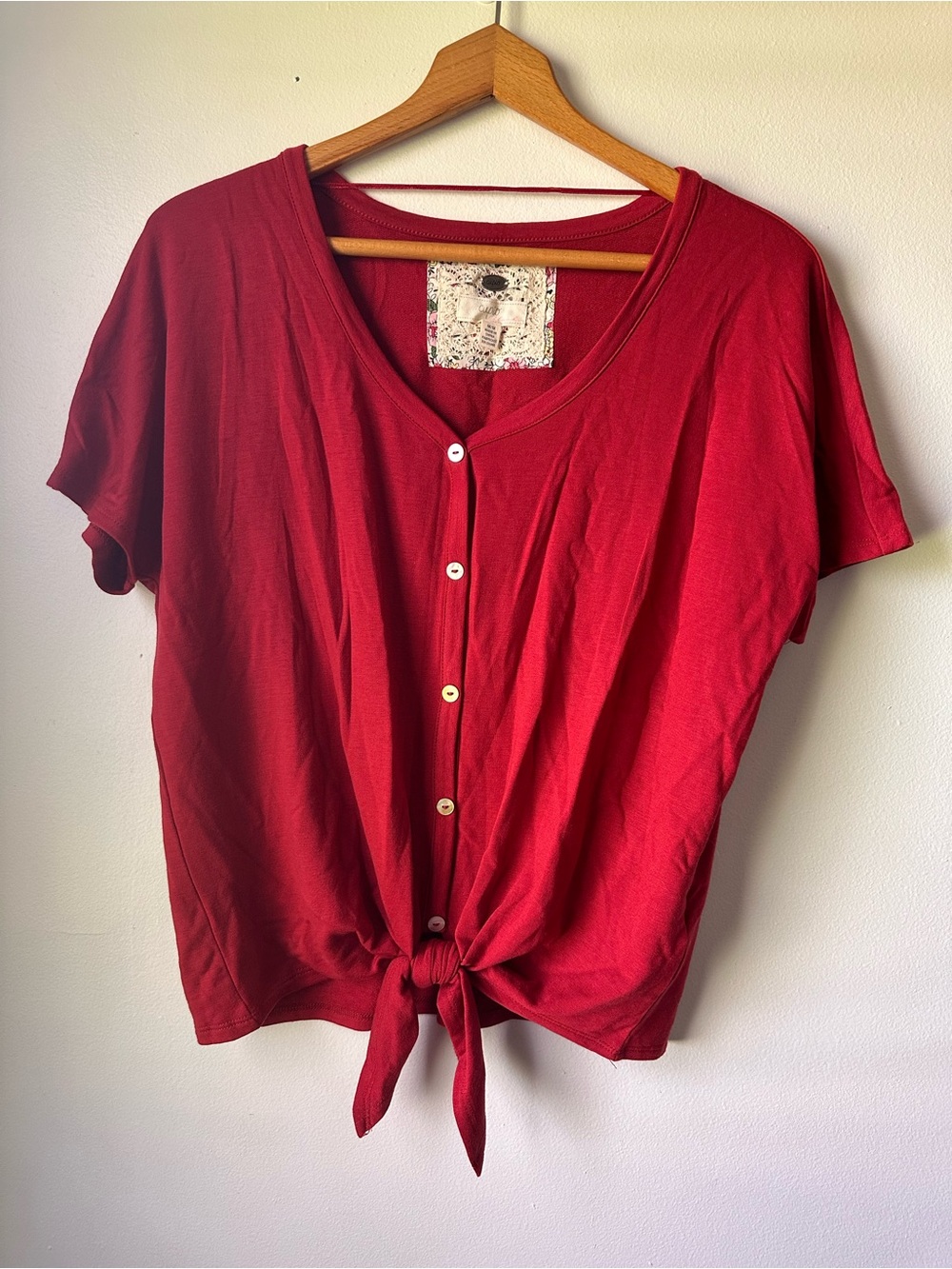Cupio Red Tie-Front Button Shirt